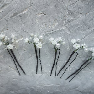 Wedding flower hair pins pearl piece babys breath bridal headpiece image 3