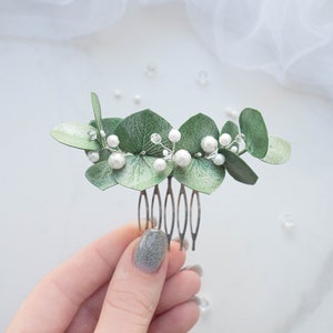 Bridal eucalyptus pearl hair piece wedding comb headpiece greenery