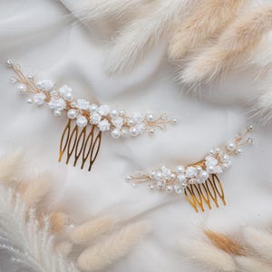 Wedding flower hair pins pearl piece babys breath - bridal headpiece image 17