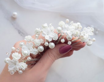 Pearl bridal hair pins wedding flower piece, floral headpiece