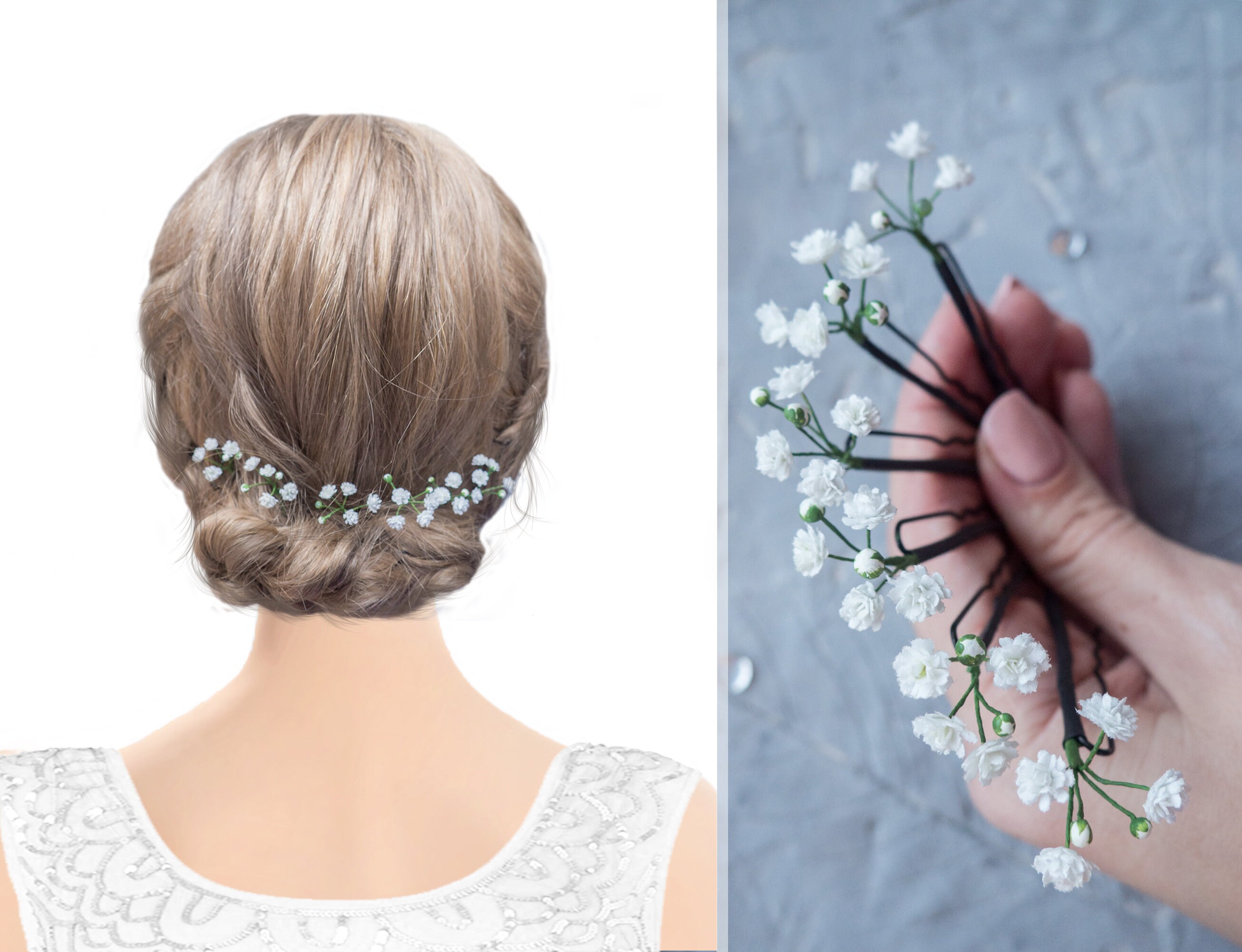 Wedding Flower Bobby Pins Baby Breath Hair Piece Etsy