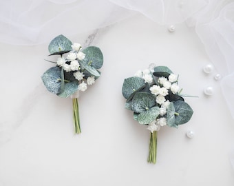Eucalyptus wedding boutonniere for men - Groom greenery brooch