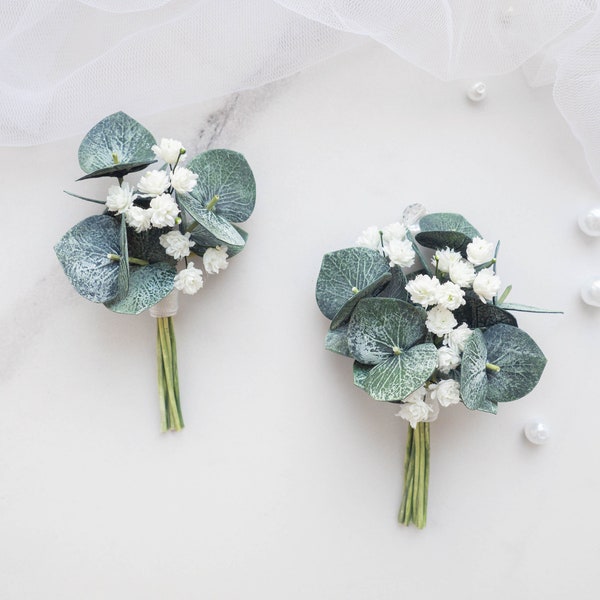 Eucalyptus wedding boutonniere for men - Groom greenery brooch