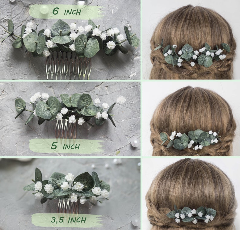 Comparison of different sizes of hair combs in the hairstyle.
6 inches, 5 inches and 3.5 inches