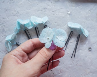 Wedding flower bobby pins Blue hydrangea hair clip