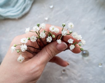 Babys breath gypsophila hair pin for wedding, fake realistic flowers