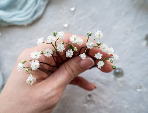 Babys Breath Gypsophila Hair Pin for Wedding, Fake Realistic Flowers 