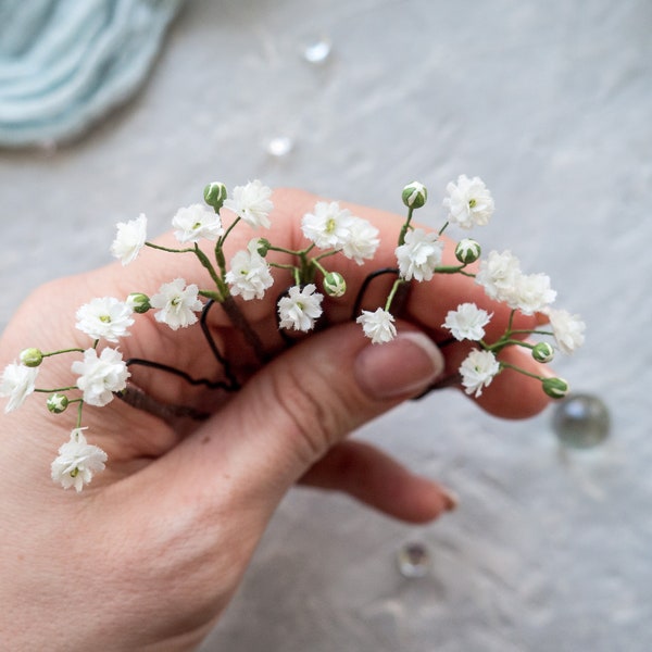 Babys breath gypsophila hair pin for wedding, fake realistic flowers