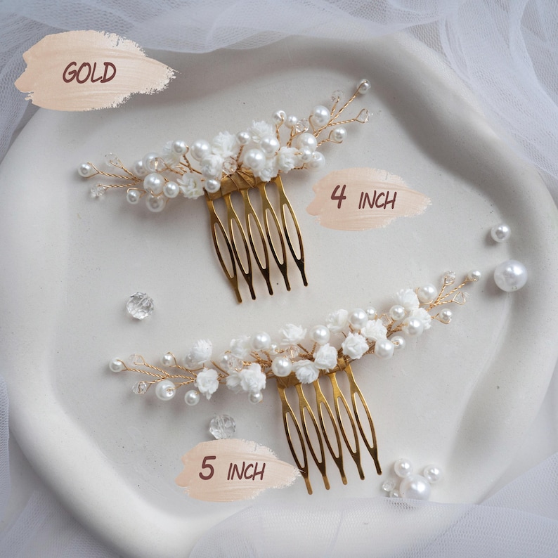 Wedding flower hair pins pearl piece babys breath - bridal headpiece image 12