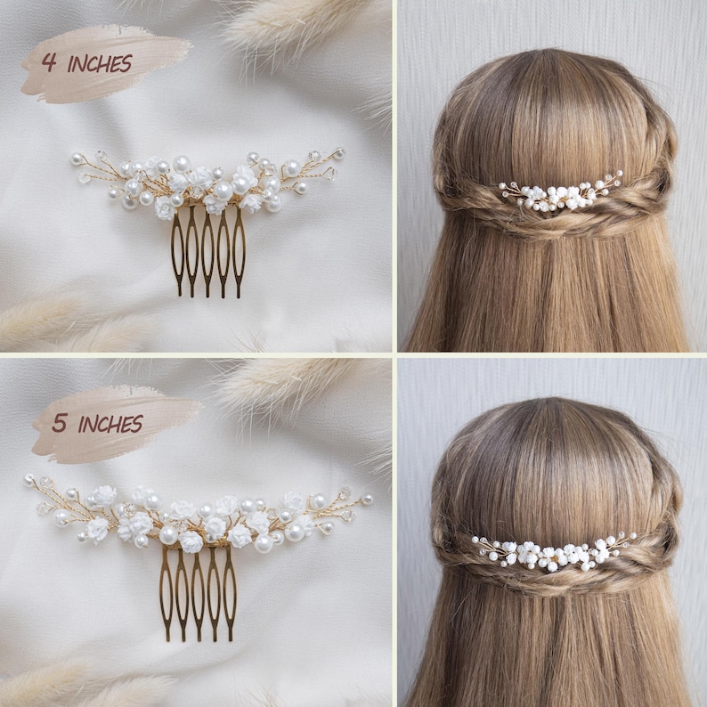 Wedding flower hair pins pearl piece babys breath - bridal headpiece image 10