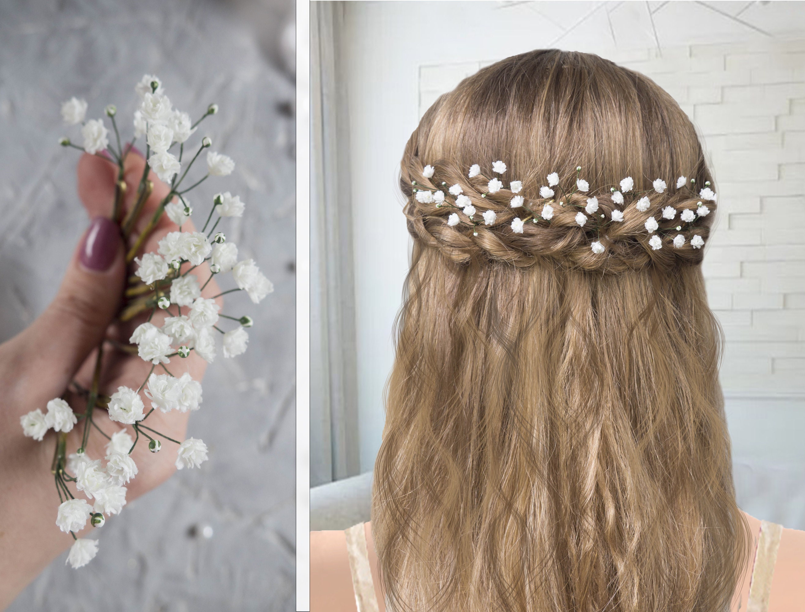 Bridal Babys Breath Hair Piece Wedding Flower Pins Clip Etsy