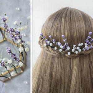 Bridal hair piece babys breath Lavender flower clip