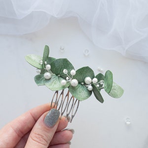 Wedding eucalyptus pearl hair piece bridal comb headpiece greenery 3.5 cale