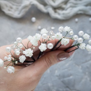 Wedding flower hair pins pearl piece babys breath - bridal headpiece