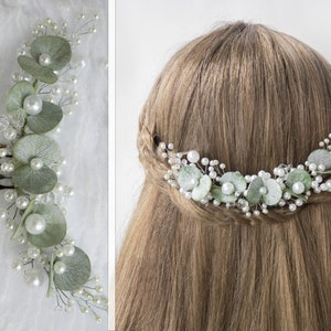 Bridal pearl hair piece eucalyptus floral comb wedding clip