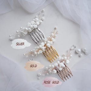 Wedding flower hair pins pearl piece babys breath - bridal headpiece image 11