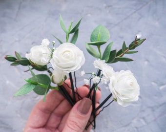 Wedding flower hair pins Greenery eucalyptus piece