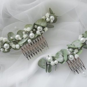 Wedding eucalyptus hair comb Pearl piece Bridal headpiece