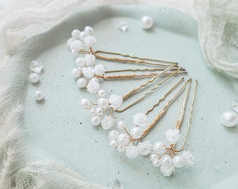 Bridal hair pins,Pearl Wedding babys breath hair piece, Bride clip Flower headpiece