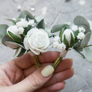 Wedding eucalyptus boutonniere for men Groom buttonhole brooch