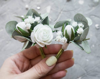 Wedding eucalyptus boutonniere for men Groom buttonhole brooch
