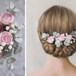 Eucalyptus wedding hair pins rose piece flower clip