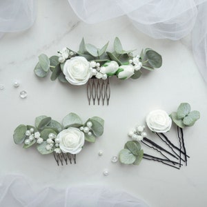 Peça de cabelo de eucalipto para casamento, acessório de cabeça para noiva, pente de flores, alfinetes de folhagens, acessório floral