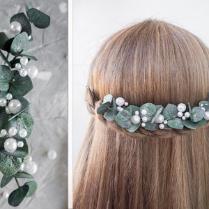 Eucalyptus pearl hair comb bridal floral piece wedding clip