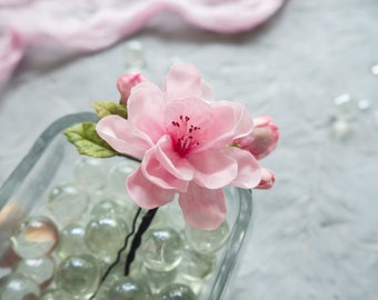 Bridal flower hair clip sakura blossom hair piece - Blush pink bobby pins