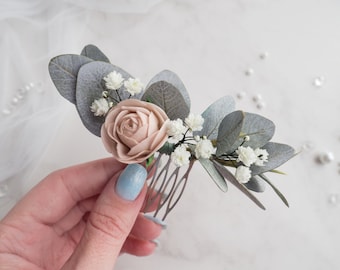 Dusty pink bridal hair comb - Wedding flower piece clip