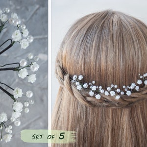 Wedding flower hair pins pearl piece babys breath bridal headpiece image 2