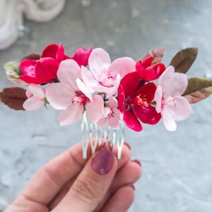 Bridal floral hair comb Sakura clip Pink vine piece
