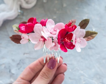 Peineta nupcial con flores y clip de Sakura, pieza de vid rosa