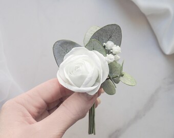 Eucalyptus boutonniere for men, Wedding groom flower brooch, Father of the groom lapel pins