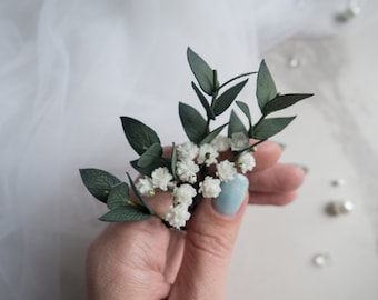 Accesorios para el cabello de novia de eucalipto - Alfileres de flores Aliento de bebés