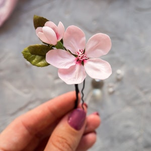 Flower hair clip Bridal sakura bobby pin Blush piece