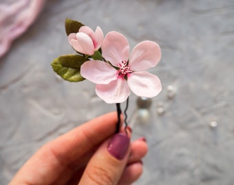 Flower hair clip Bridal sakura bobby pin Blush piece