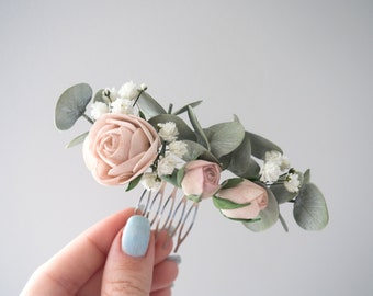 Dusty Rose Hochzeit Haarteil Eukalyptus Brautkamm – Blumenclip