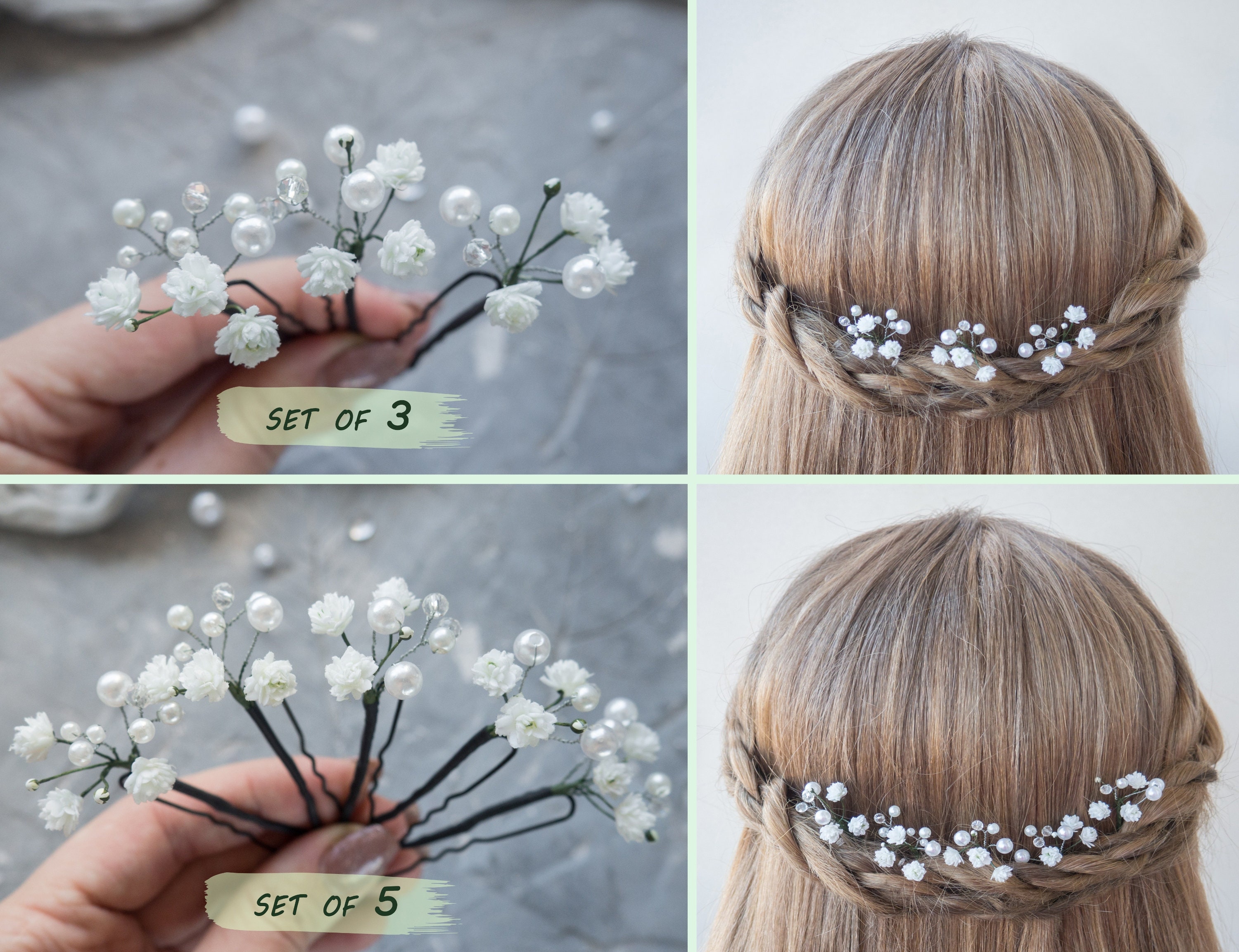 14Pcs Baby\'s Breath Pearl Crystal Rhinestone Hair Pins Bridal Wedding Hair Freshwater pearl bridal hair pin set of 2 by Twigs & Honey  main image 3