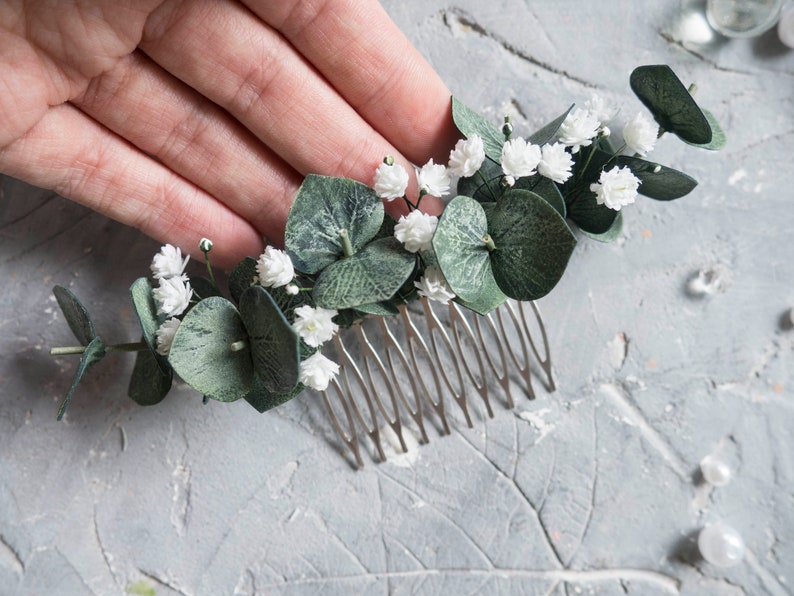 Wedding eucalyptus hair piece comb Bridal headpiece zdjęcie 5