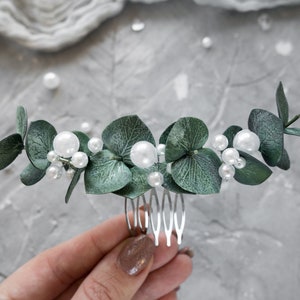 Wedding pearl eucalyptus hair comb bridal floral piece headpiece