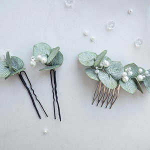 Wedding eucalyptus pearl hair piece bridal comb headpiece greenery image 4