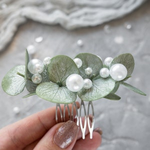 Wedding eucalyptus pearl headpiece bridal hair piece comb greenery