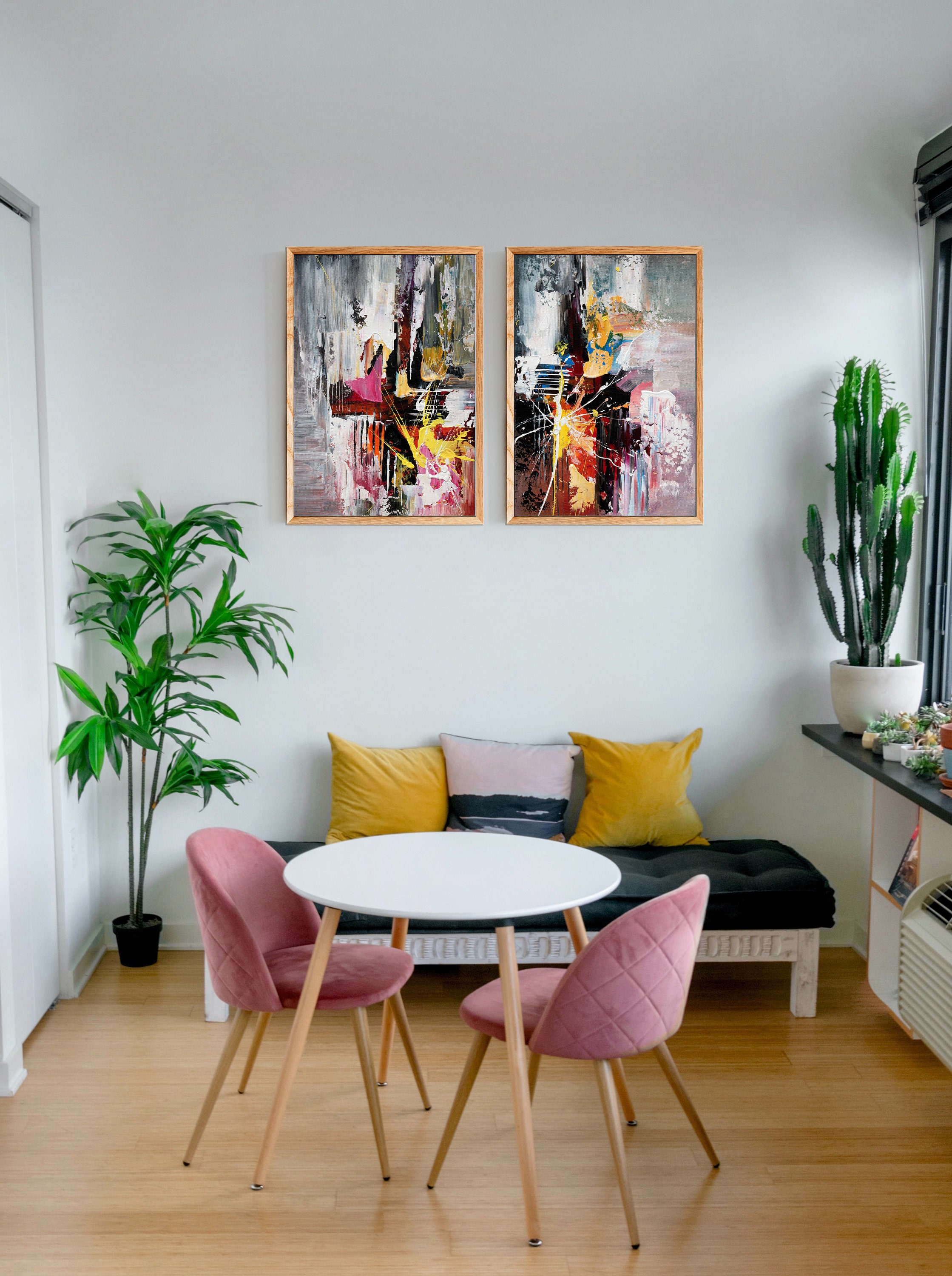 Mehrfarbiger moderner Kunstdruck 2er Set Wandkunst | Etsy