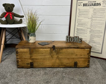 Rustic Wooden Storage Chest Reclaimed Vintage Ammo Box Blanket Toy Box Country Boho Decor