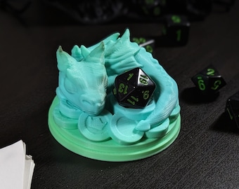Baby Dragon D20 Guardian, 3D Printed D20 Holder, Life Counter, TTRPG Accessory, RPG and Board Game Gift, Dice Display