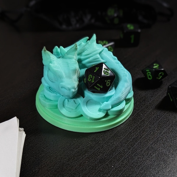 Baby Dragon D20 Guardian, 3D Printed D20 Holder, Life Counter, TTRPG Accessory, RPG and Board Game Gift, Dice Display