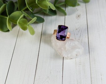 Size 5 Amethyst Ring, Electroformed Ring, Witchy Jewelry, Alternative Engagement Ring, Handmade Crystal Ring, February Birthstone Gift