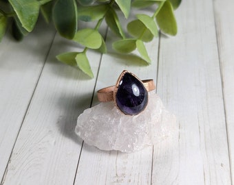Size 11 Teardrop Amethyst Ring, February Birthstone Ring, Witchy Fantasy Jewelry, Birthday Present for Her, Wedding Jewelry