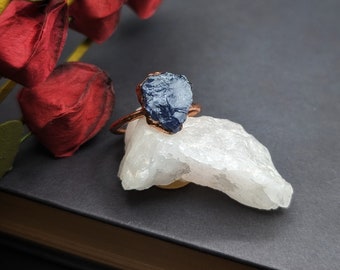 Size 6.5 Iolite Ring, Electroformed Ring, Witchy Jewelry, Alternative Engagement Ring, Goth Accessory, Rare Crystal Ring, Handmade Jewelry